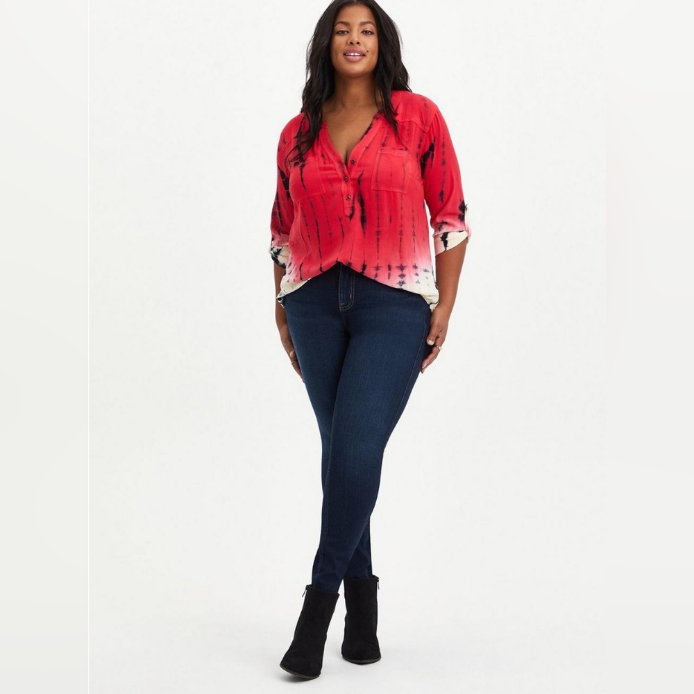 Torrid - Harper Challis - 3/4 Sleeve Tie Dye Shirt - Est. 2X/3X - Red - Picture 3 of 7